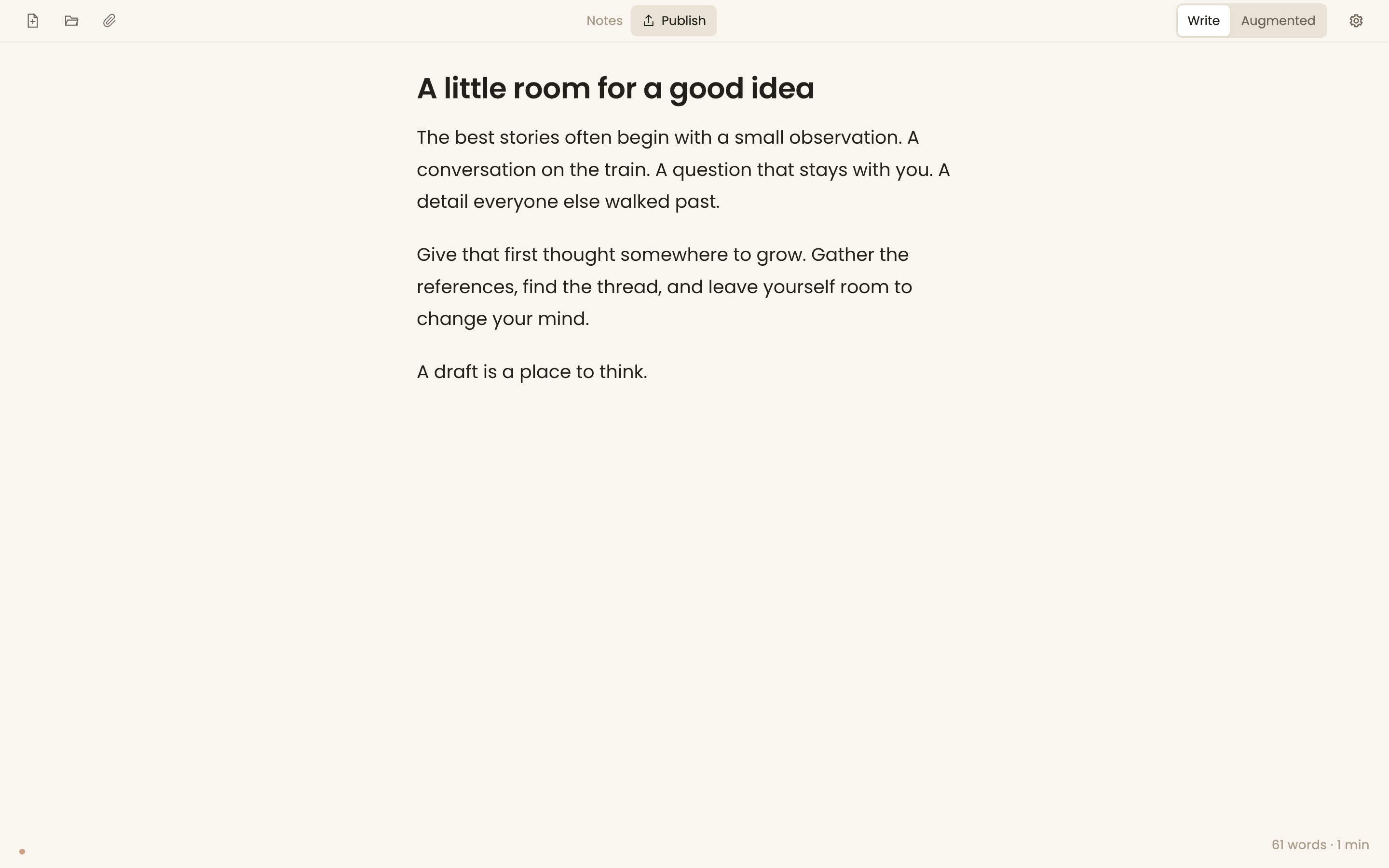 Writer's focused writing view on Mac